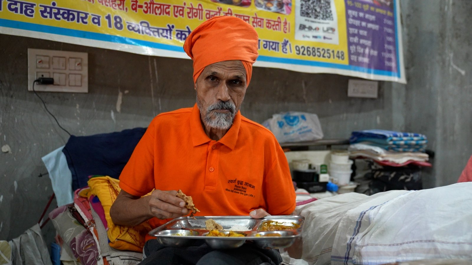 Elderly residents receiving food and care